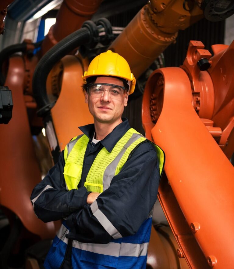 Specialist Engineer Inspecting And Repairing A Robotic Arm in Singapore